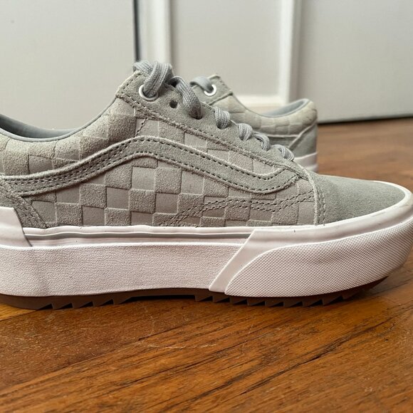 VANS (NEW) Old Skool Stacked Light Grey Checkered Chunky Platform Size 7 Women's - Picture 8 of 10